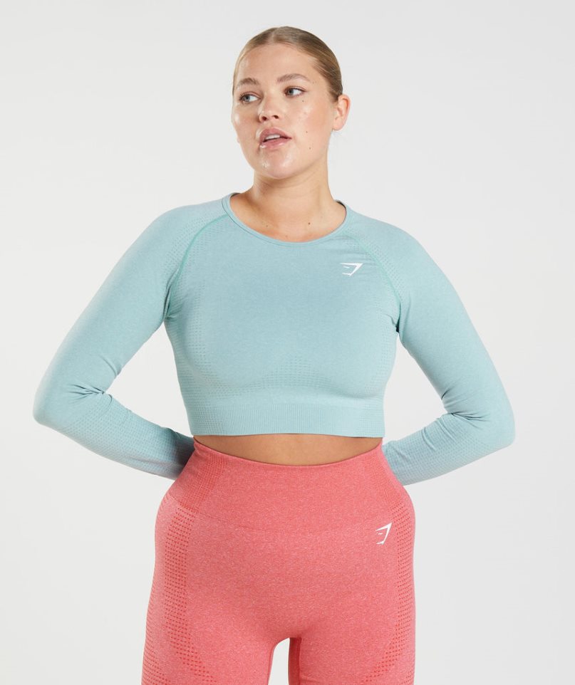 Women\'s Gymshark Vital Seamless 2.0 Cropped Tops Light Blue | NZ 3UDRHY